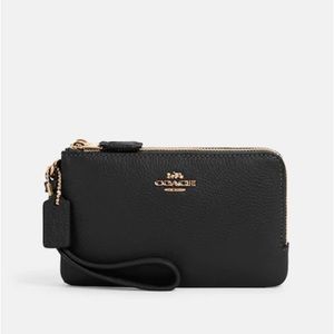 coach double corner zip wristlet (black)